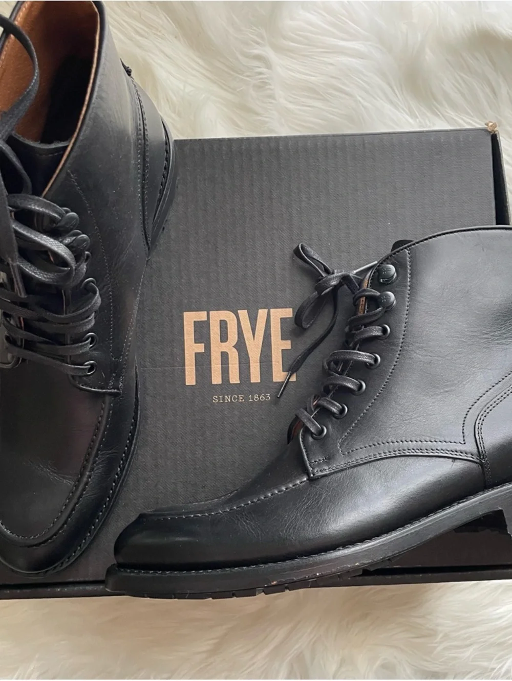 Frye Black Leather Lace-Up Men's Boots